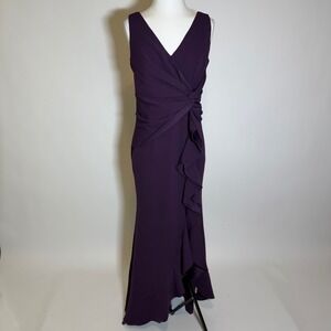 NWT FQA Purple Sleeveless Ruffle Evening Gown Formal Maxi Dress Prom Medium